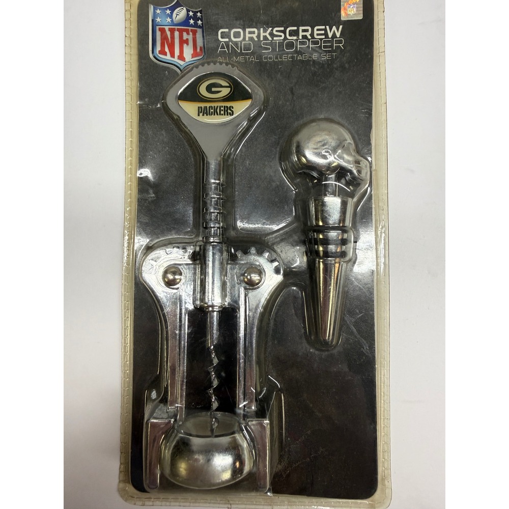 NFL Green Bay Packers Wine Corkscrew and Stopper Set Siskiyou Sports Metal New